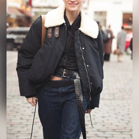 LOEWE Shearling-trimmed cotton-blend shell jacket - Picture 1 of 11